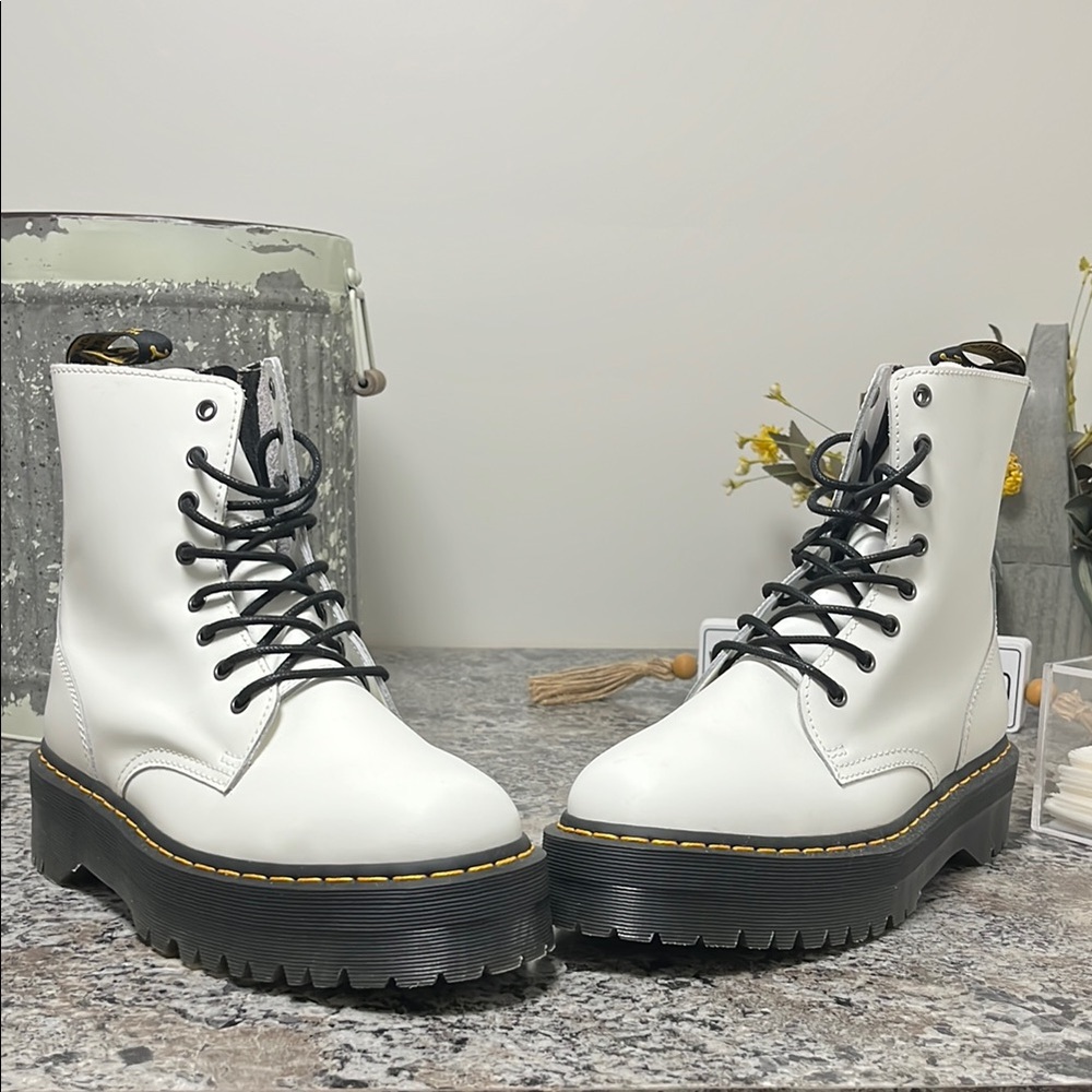 White Leather Lace-Up Boots